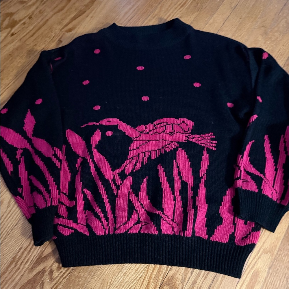 Vintage duck Women's Black and Pink Sweater